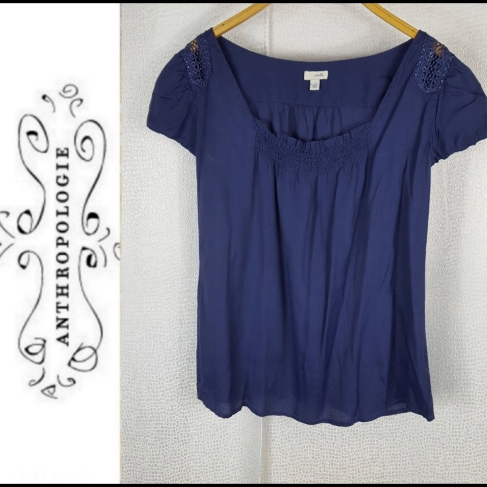Anthro Odille Blue Slate Peasant Top